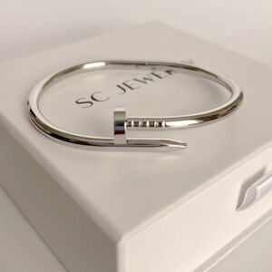 Nail Bracelet Silver Love Bangle Cuff Stainless Steel Non-Tarnish Jewelry
